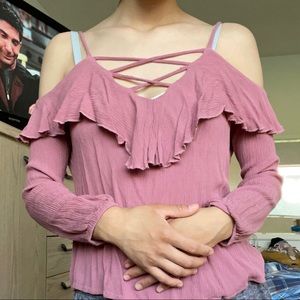Pink Long Sleeve Flowy Blouse